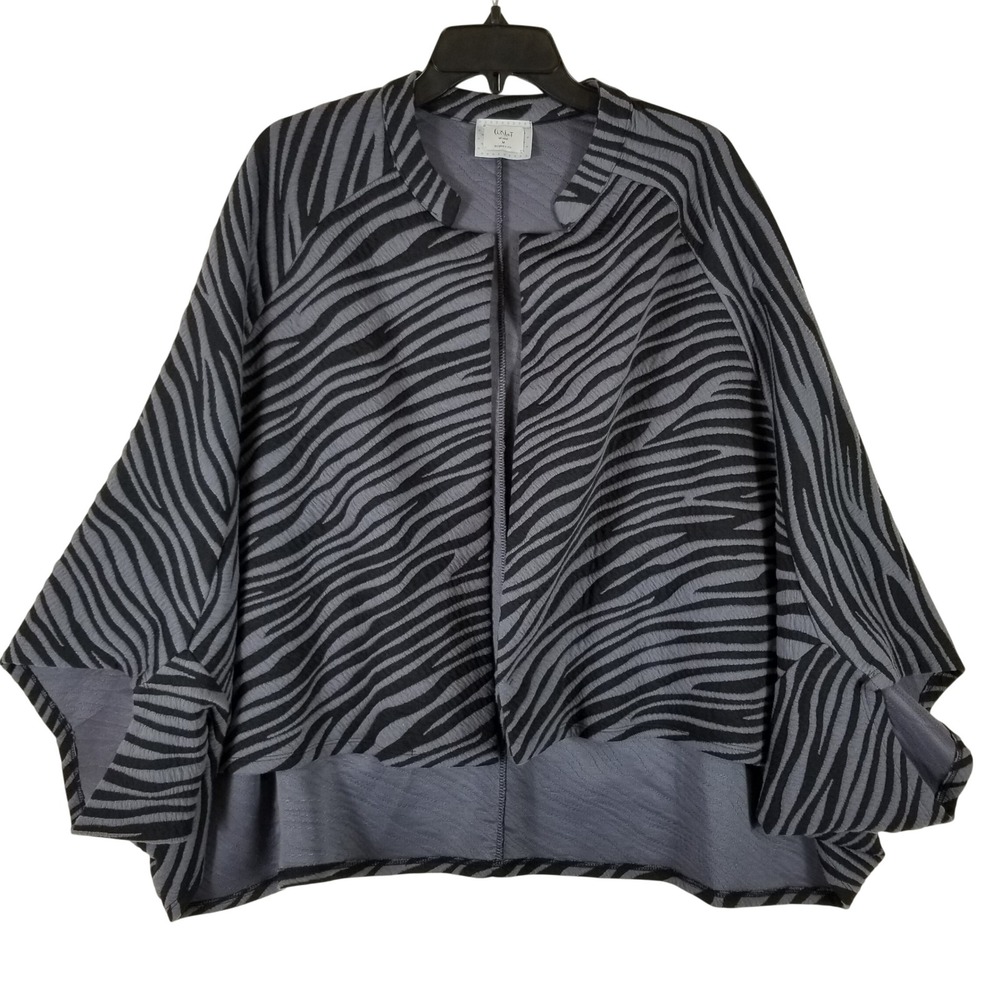 Chalet et ceci Zebra Print Jacket Womens M Gray‎ Black Textured Dolman High Low